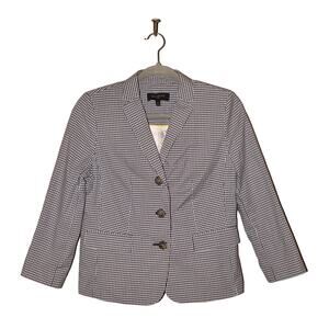 TALBOTS $159 Tailored 3/4 Sleeve Gingham Cotton Blazer Blue/White Size‎ 6P